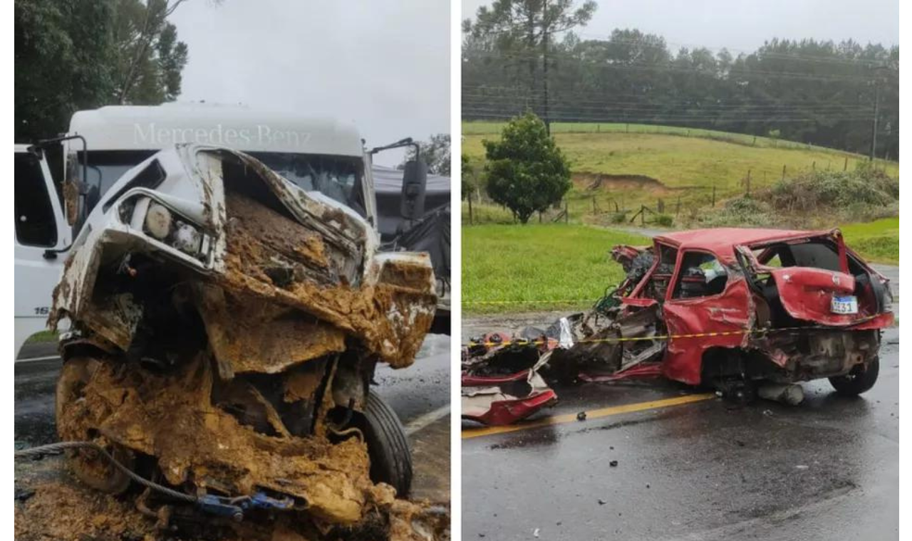Grave acidente entre carro, caminhão e duas carretas deixa uma pessoa morta no Norte de SC